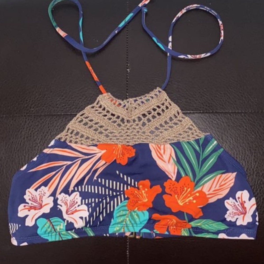 Halter high cut floral swimsuit top